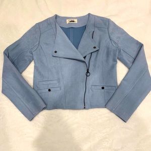 Powder Blue Vegan Suede Moto Jacket